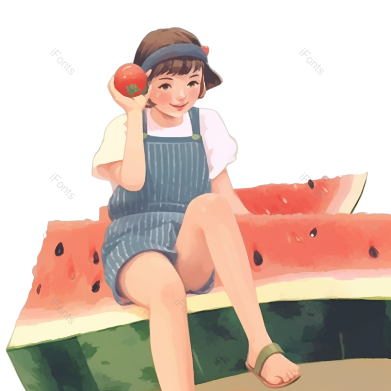 西瓜图片,清新元素,可爱风PNG,帽子免抠素材